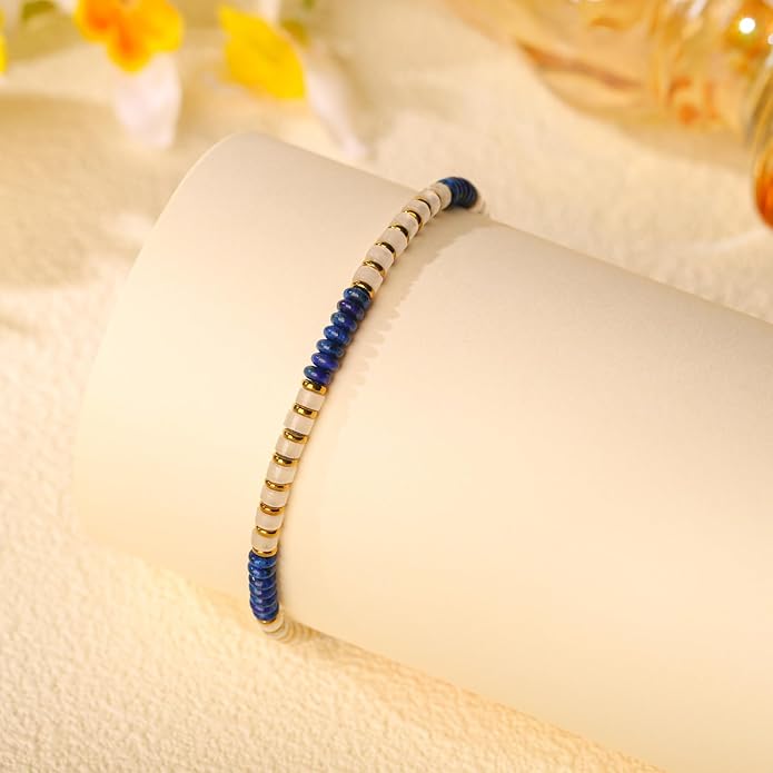 XIJIN Natural Stone Beaded Anklets for Women Handmade Beach Boho Turquoise Beads Ankle Bracelet Jewelry Gift for Her