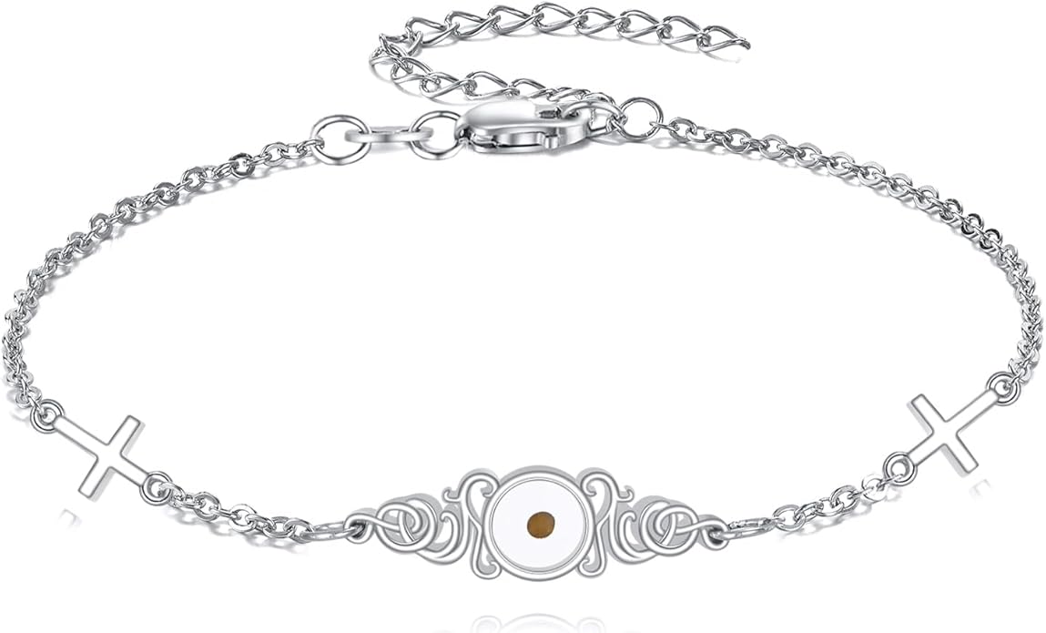 AOBOCO Mustard Seed Bracelet S925 Sterling Silver Mountain Cross Bracelets Christmas Christian Faith Jewelry Mothers Day Birthday Gifts for Mom