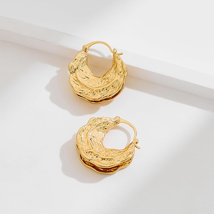 YUJIE Gold Plated Hoop Earrings for Women Brass Earring Chunky Statement Jewelry