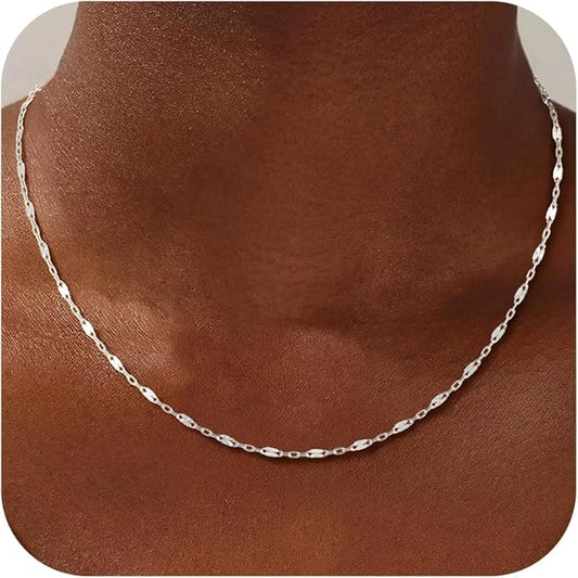 S925 Sterling Silver Lip Chain Necklace for Women - Sterling Silver Lip Chain Necklace Thick Sturdy Colourfast Necklaces Jewelry for Women 16/18/20/22 Inch