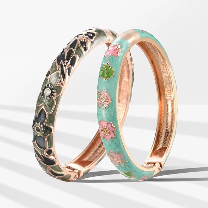 UJOY Cloisonne Bracelet Butterfly Hinge Indian Cuff Bangle Enameled Jewelry Flower Bracelets for Women Gift Box 55A114