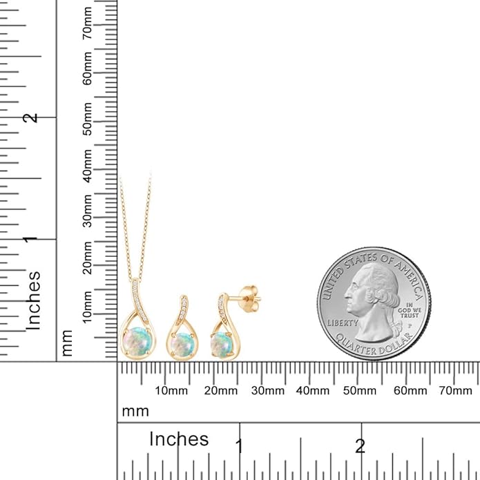 Gem Stone King 18K Yellow Gold Plated Silver Round Gemstone Birthstone and Diamond Pendant Earrings Jewelry Set For Women | Round 6MM and 5MM | With 18 Inch Chain