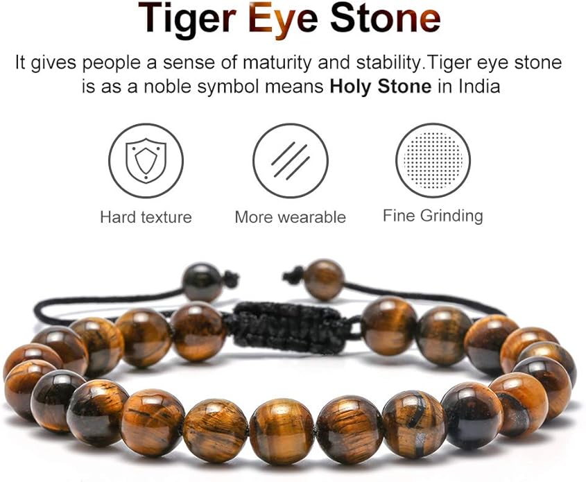 M MOOHAM Natural Stone Bracelets for Men - 8mm Tiger Eye, Matte Agate, Lava Rock - Teen Boys Gifts for Birthday, Anniversary, Christmas