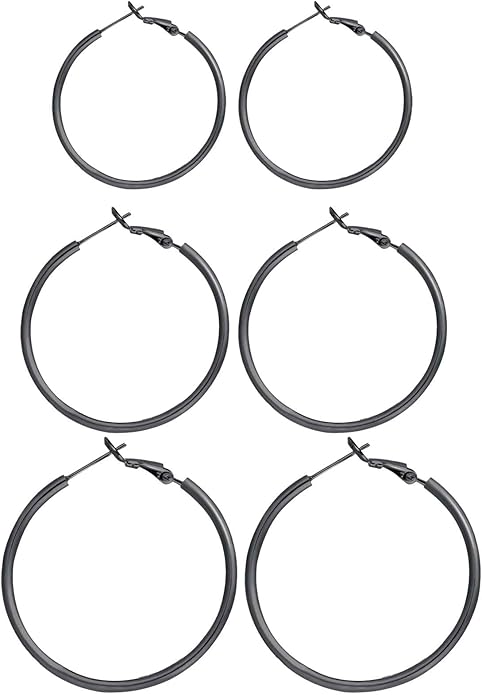 3 Pairs Sterling Silver Hoop Earrings, 14K White Gold Plated Big Hoop Earrings Set for Women 40 50 60MM