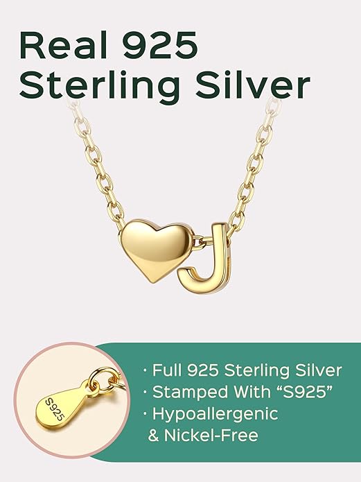 ChicSilver 925 Sterling Silver Heart Initial Necklaces for Women -Dainty Personalized Heart Pendant Letter Alphabet Necklace for Women