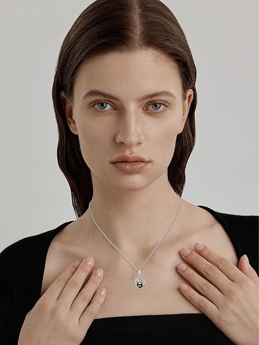 Tahitian Black Pearl Necklace Infinity Gifts for Women Wife Wedding Birthday Anniversary Jewelry Valentines Christmas Day Gifts 925 Sterling Silver