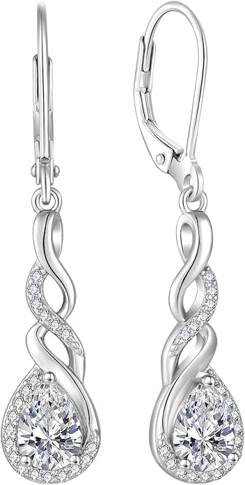 Infinity Dangle Drop Earrings for Women 925 Sterling Silver Teardrop Leverback Earrings Birthstone Jewelry Gifts for Women Wife Girlfriend Mother Daughter Her