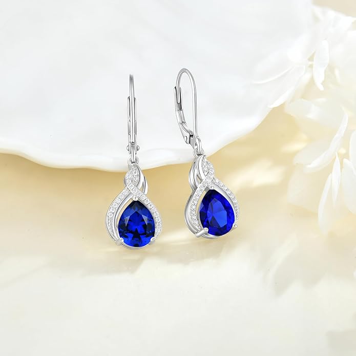 Infinity Teardrop Jewelry Set for Women Sapphire Necklace & Earrings September Birthstone Jewelry