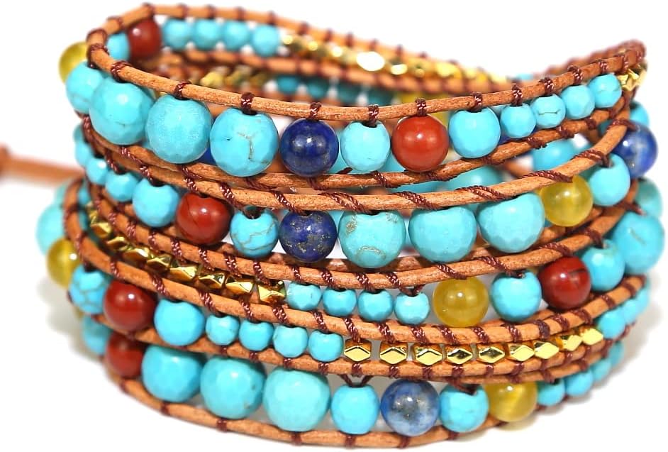 ZOSOJONA Boho Wrap Bead Bracelet for Women - Handmade Adjustable Natural Stone Beaded Bracelets Rope Yoga Healing Bracelet Bangle Hippie Jewelry
