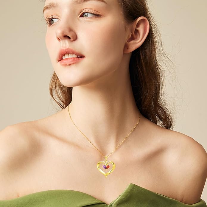 10K 14K 18K Personalized Solid Gold Nautral Diamond Mom Necklace with 1-5 Birthstones for Women Mom Wife,Custom Mother Birthstone Necklace Engraved Name Jewelry Gift for Mothers Day Birthday