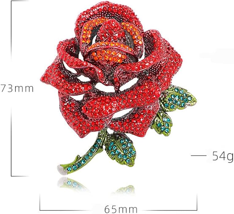 Premium Rose Flower Brooch for Women Red Blue Rhinestone Crystal Rose Brooch Big Flower Lapel Pin Clothing Hat Bag Accessories Wedding Valentine's Day Christmas Jewelry