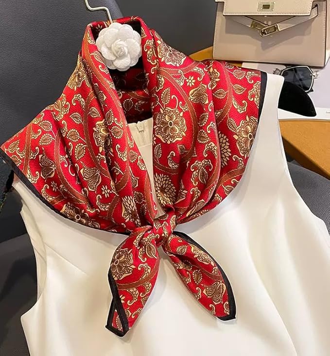 ANDANTINO 100% Mulberry Silk Square Scarf for Hair-25.6" X25.6'' Women Men Natural Silk Neckerchief Digital Printed Headscarf