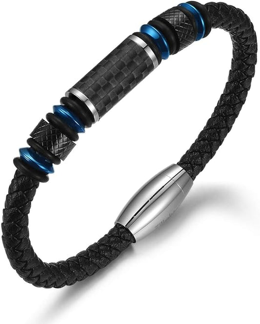 Men's Stainless Steel Two-Tone Square Link diamond Bracelet in Black & Blue Ion-Plated Black