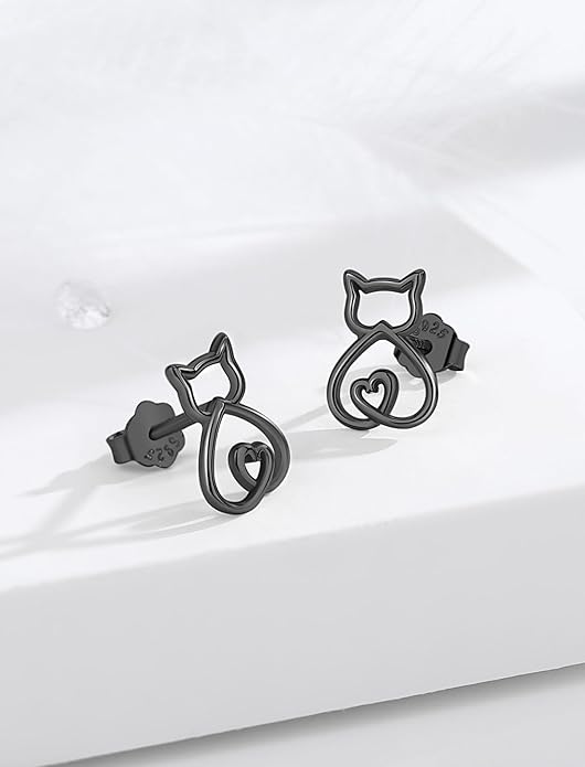 INFUSEU Sterling Silver Cute Stud Earrings Cat Frog Mushroom Bunny, Small Gifts for Women Teen Girls Animal Lovers