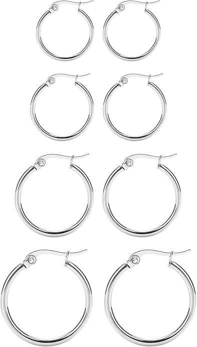 4 Pairs Titanium Hoop Earrings for Sensitive Ears Hypoallergenic Pure Titanium Earrings for Women Men G23 Lightweight Small Huggie Hoop Earrings Set 12MM 15MM 20MM 25MM