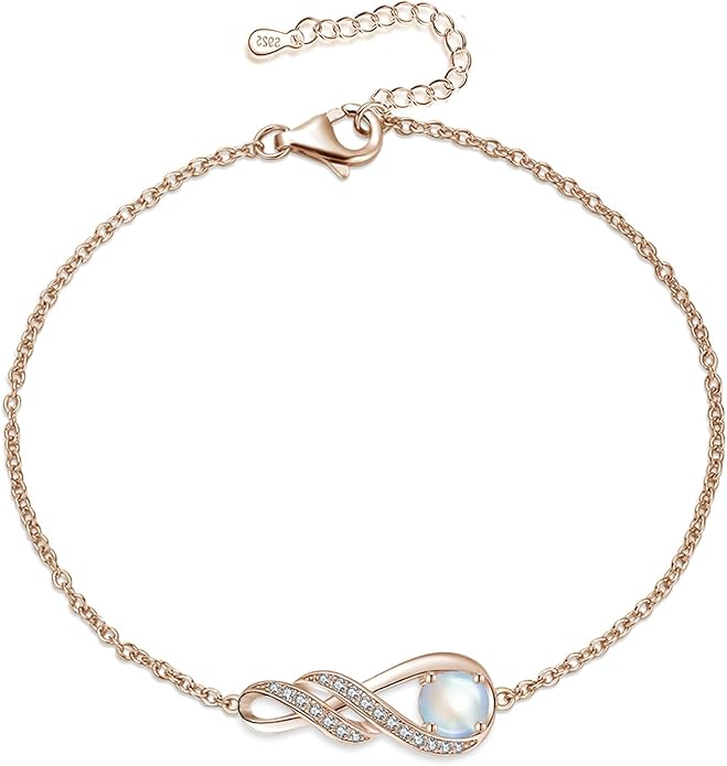 Birthstone Bracelets for Women 925 Sterling Silver Created Gemstone Bracelet Infinity Pendant Jewelry for Her, 6.7"+1.2"