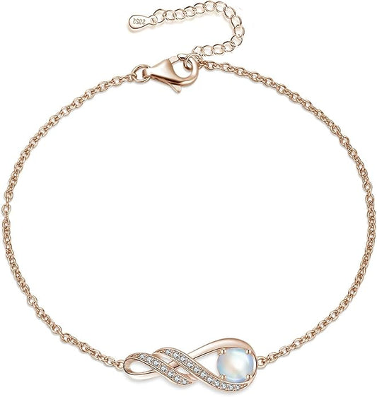 Birthstone Bracelets for Women 925 Sterling Silver Created Gemstone Bracelet Infinity Pendant Jewelry for Her, 6.7"+1.2"