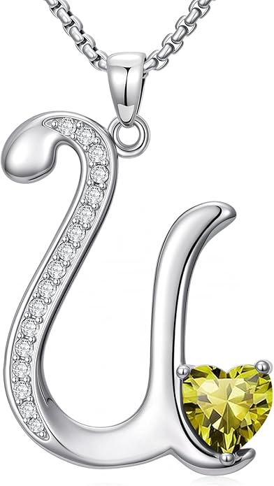 Christmas Gifts for Women Alphabet A to Z Initial Birthstone Pendant Necklaces for Women - 18k White Gold Plated Personalized Name Jewelry Valentine Mothers Day Birthday Gifts for Women Her Girlfriend