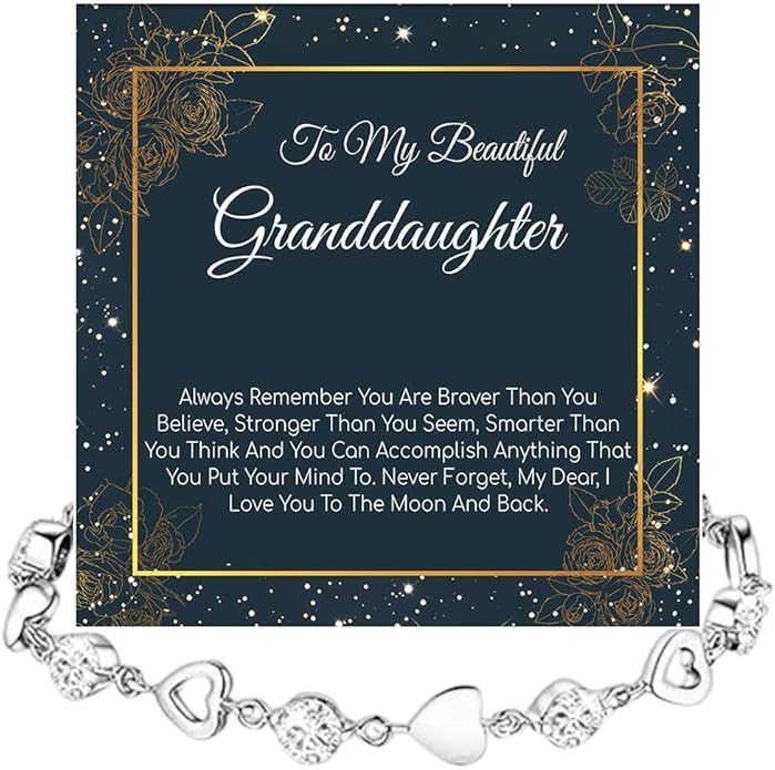 To My Granddaughter Heart Bracelet, Meaningful Jewelry Gift, Bracelet For Granddaughter from Grandma Grandpa with Message Card and Box on Christmas, Birthday, Graduation, Bracelets For Women