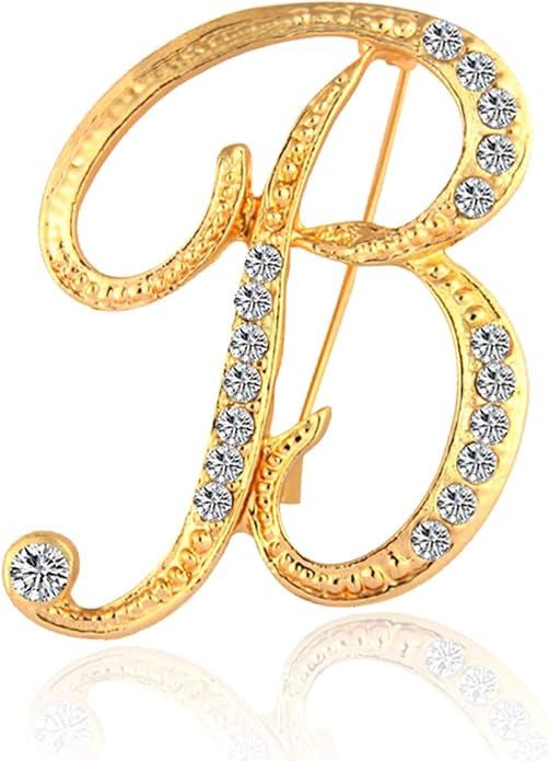 BeeGift Letter Brooch Pins Initial Rhinestone Brooch for Women Crafts,Rhinestone Crystal Lapel Pin Brooches Gold A-Z 26 Letters