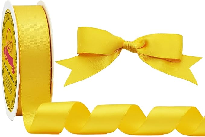 LEEQE Double Face Maize Yellow Satin Ribbon 7/8 inch X 25 Yards Polyester Maize Yellow Ribbon for Gift Wrapping Very Suitable for Weddings Party Invitation Decorations and More