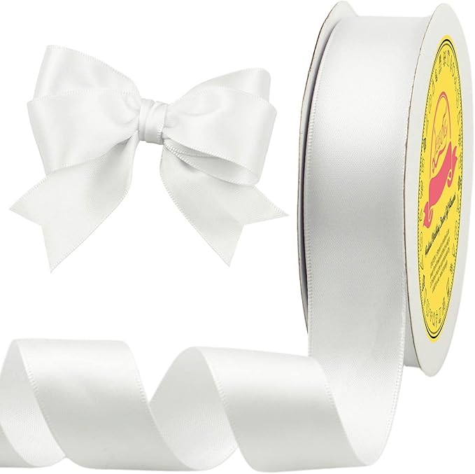 LEEQE Double Face Satin Ribbon 1 inch X 25 Yards Polyester White Ribbon for Gift Wrapping Very Suitable for Weddings Party Hair Bow Invitation Decorations and More