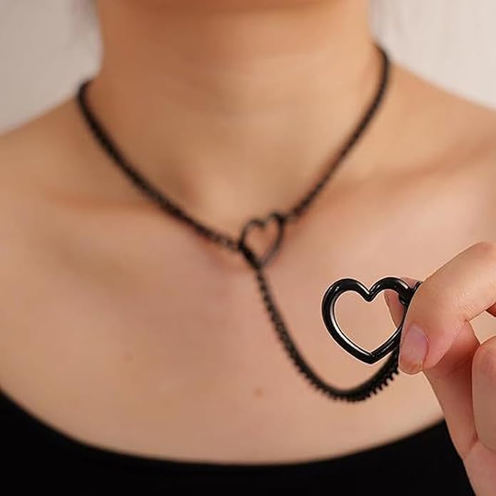 Heart Y-Necklace for Women Stainless Steel Heart Slip Chain Necklaces Adjustable Punk Gothic Cuban Collar Choker Fashionable Holiday Birthday Jewelry Gifts