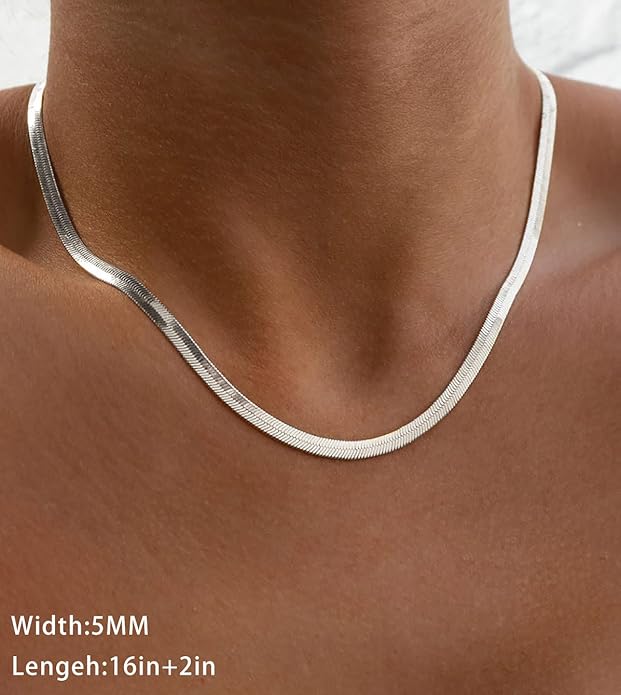 DEARMAY 14K Gold Plated Necklaces for Women, Dainty Gold Herringbone Choker Necklace Thin Layered Snake Chain Jewelry for Gifts