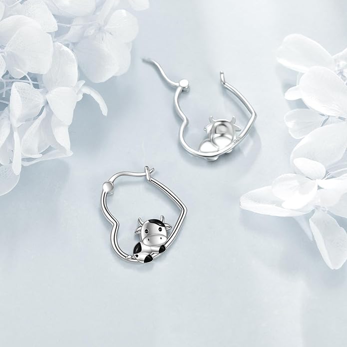 YFN Animal Earrings Sterling Silver Animal Heart Hoop Dangle Earrings Cute Jewelry Gifts for Women