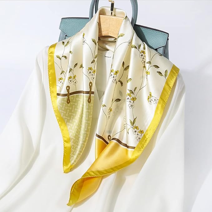 ANDANTINO 100% Mulberry Silk Scarf -21” Lightweight Square Neckerchief – Breathable Digital Printed Scarves with Gift Packed