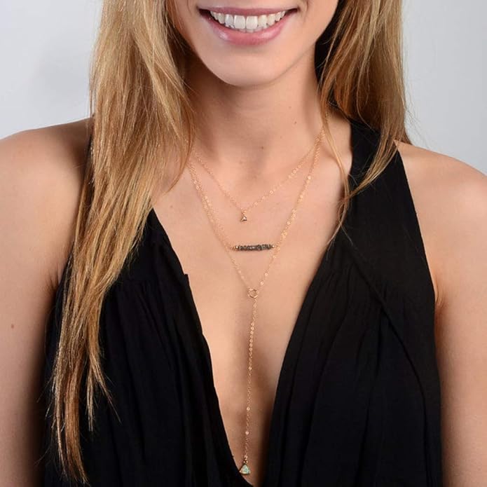 Turandoss Gold Layered Necklaces for Women - 14K Gold Plated Handmade Multilayer Bar Pearls Coin Disc Moon Butterfly Medallion Adjustable Dainty Layered Choker Necklaces for Women Jewelry