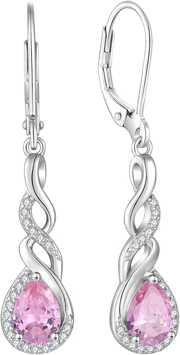 Infinity Dangle Drop Earrings for Women 925 Sterling Silver Teardrop Leverback Earrings Birthstone Jewelry Gifts for Women Wife Girlfriend Mother Daughter Her
