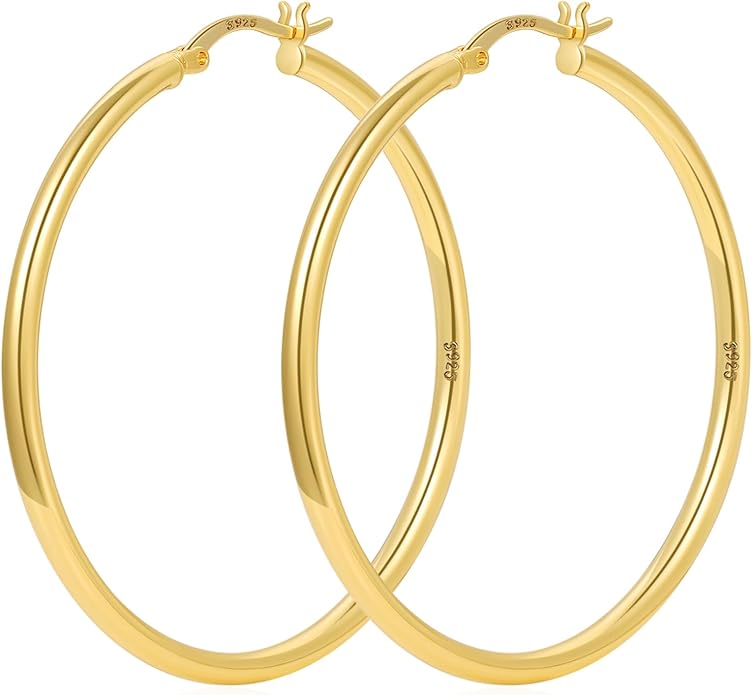 YOUNGYUE 925 Sterling Silver Hoop Earrings for Women Hypoallergenic Oversize 14K Gold Hoops Earrings for Women Thin Gold Plated Hoop earrings Lightweight Large Silver Hoop Earrings 30/40/50/60/70mm
