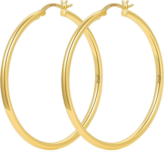 YOUNGYUE 925 Sterling Silver Hoop Earrings for Women Hypoallergenic Oversize 14K Gold Hoops Earrings for Women Thin Gold Plated Hoop earrings Lightweight Large Silver Hoop Earrings 30/40/50/60/70mm