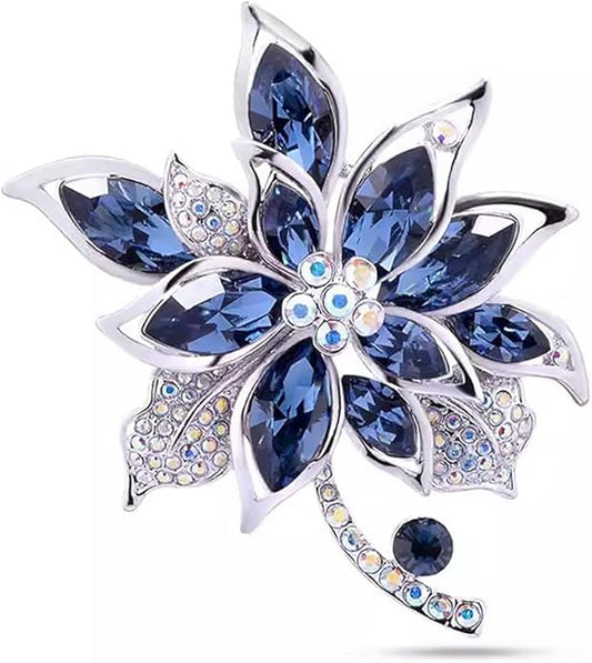 Sparkling Rhinestone Flower Brooch Pin Premium Blue Purple Crystal Flower Brooch Lapel Pins Vintage White Rose Broochs Clothes Hat Bag Dress Clothing Jewelry for Women
