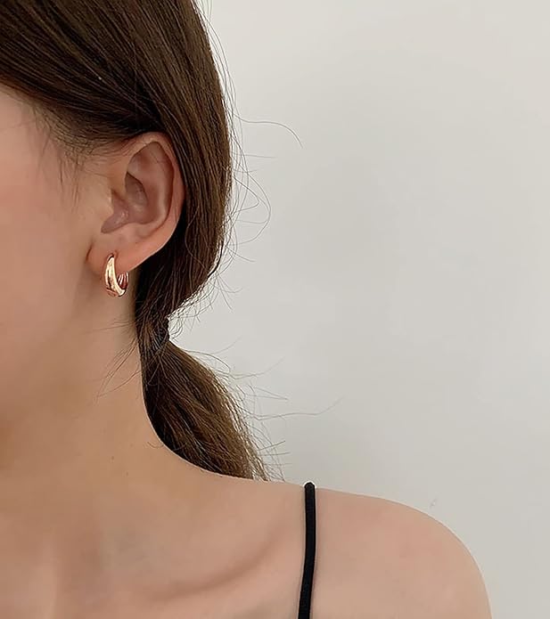 Gold Huggie Hoop Earrings Set for Women Small Chunky Gold Silver Earrings 14K Gold Filled Hypoallergenic Trendy Jewelry Dainty Huggie Earrings