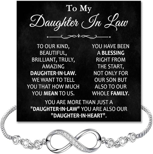 To My Beautiful Daughter In Law Bracelet From Mother-In-Law, Daughter In Law Birthday Gifts, Infinity Star Heart Bracelet For Her With Heartfelt Message Card & Elegant Box, Bonus Daughters Bracelets