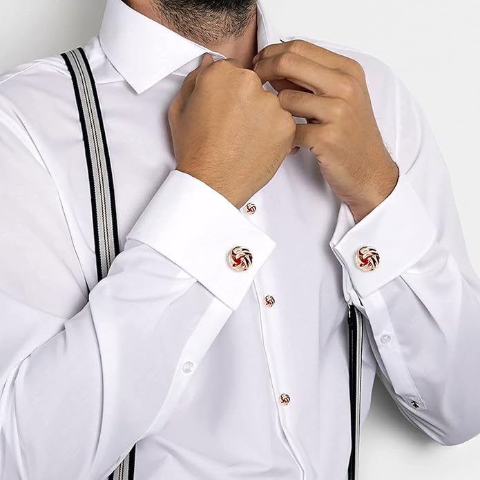 HAWSON Knot Cufflinks and Shirt Studs for Men in Gold or Silver Tone, Matching with White and Black Tuxedo, Suitable for Wedding Day or Formal Occasion.