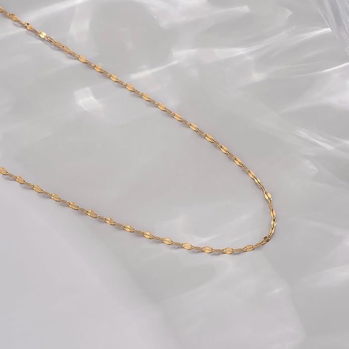 Dainty Chain Necklace for Women, 18K Gold Plated Coin Disc Choker Necklaces Simple Satellite Beaded Twisted Thin Paper Clip Chain Everyday Jewelry Gifts