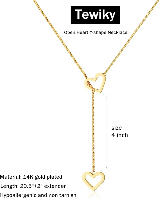 Tewiky Cute Heart Necklace Tiny 14k Gold Heart Pendant Choker Necklaces Small Gold Love Open Heart Chain Necklace for Women Dainty Gold Necklace Gifts for Her