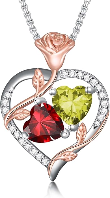 Christmas Gifts for Women Rose Heart Birthstone Pendant Necklace I Love You Forever Jewelry Valentine Mothers Day Birthday Gifts for Women Her Wife Girlfriend
