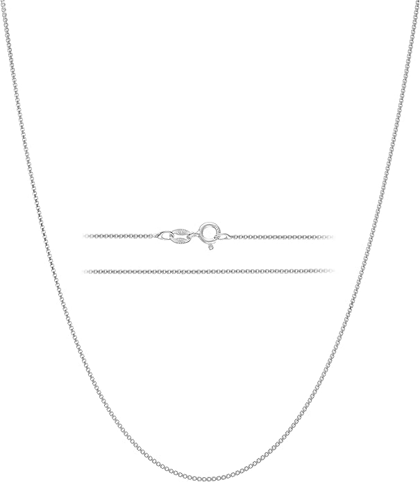 KISPER 925 Solid Sterling Silver 1mm Dainty Thin Box Chain Necklace for Women, Italian Made Tarnish Resistant Waterproof Hypoallergenic, 14 16 18 20 22 24 30 inches
