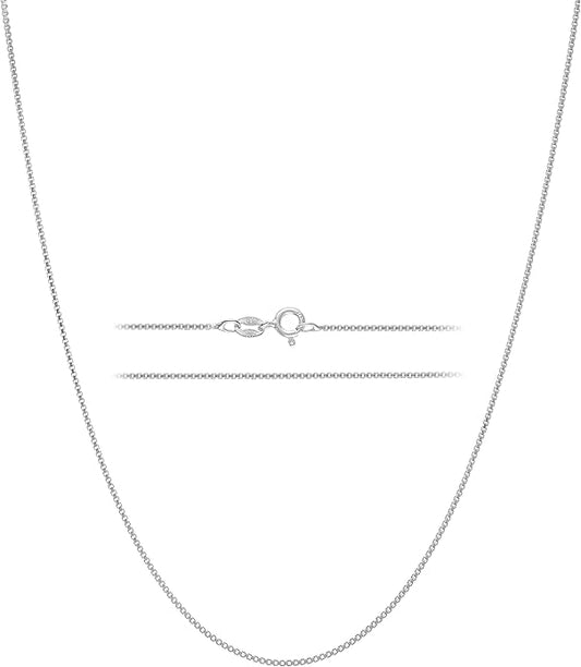 KISPER 925 Solid Sterling Silver 1mm Dainty Thin Box Chain Necklace for Women, Italian Made Tarnish Resistant Waterproof Hypoallergenic, 14 16 18 20 22 24 30 inches