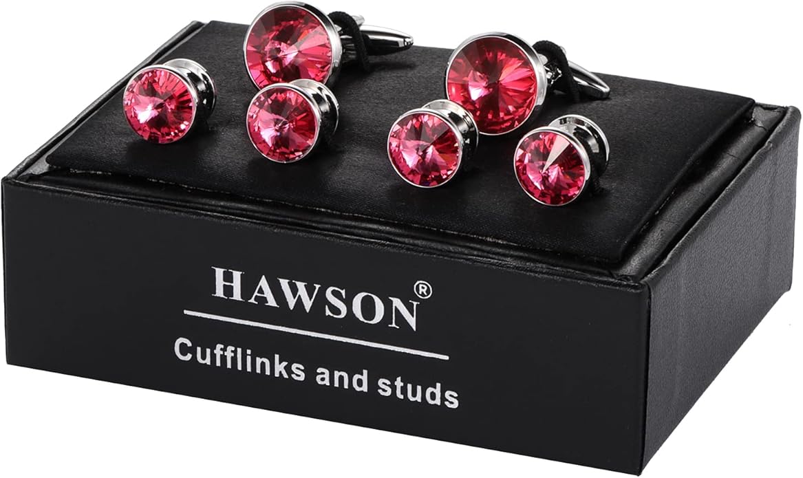 HAWSON Cufflinks for Men with 4/6 pcs Shirt Studs Set, Gift Box Packed, Mens Jewelry or Accessories for Wedding, Party, Anniversary, Birthday