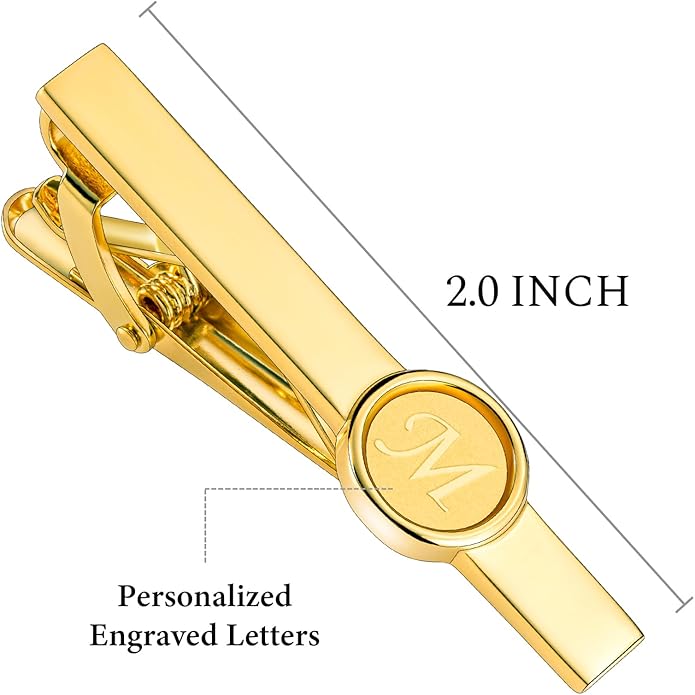 HAWSON 2 inch Tie Clips and Cufflinks Sets for Men A-Z Gold Engraved Letter Cufflinks and Tie Clips Sets for Formal Business Wedding