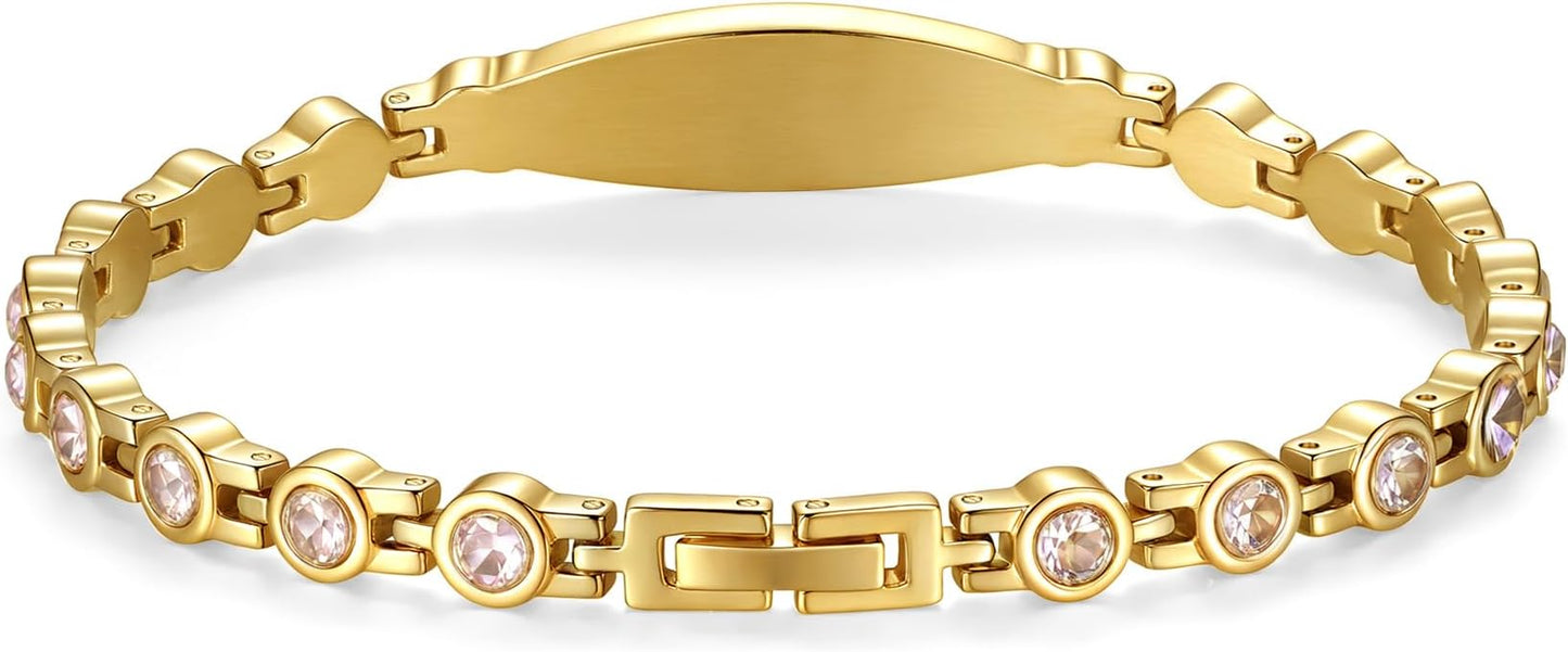LinnaLove Fashion Shiny medical alert bracelet with Free Engraving Stainless steel Medical id bracelet for Women