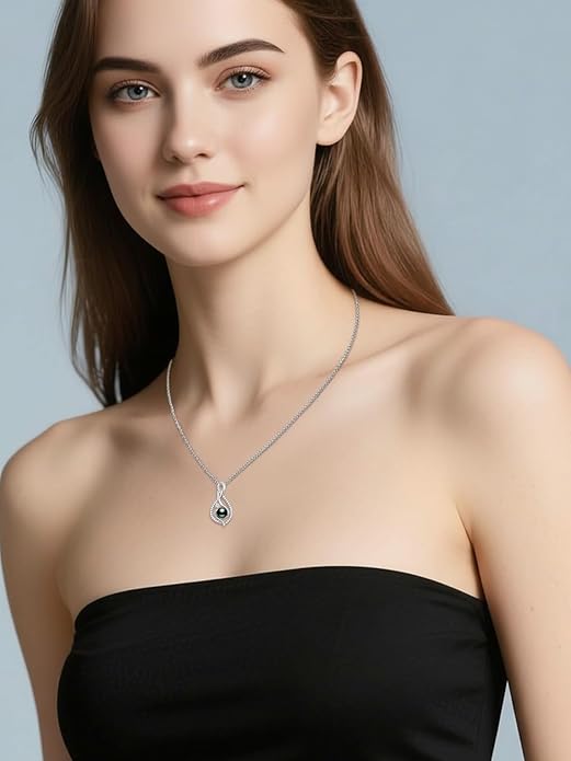 KANNSOAR Tahitian Black Pearl 18K White Gold Plated Sterling Silver Heart/Infinity/Four Leaf Clover Pendant Necklace Jewelry Gifts for Women Wife Mom Girlfriend Wedding Birthday Anniversary Christmas