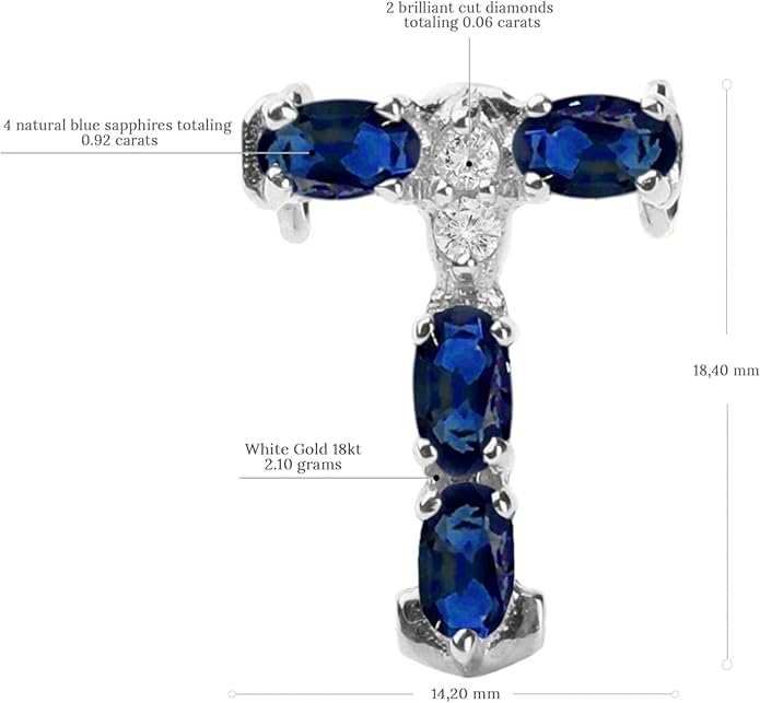 Albert Hern Blue Sapphire Initial Necklace With Diamonds & 18K Gold Chain | Irresistible Letter Pendants Jewelry | Perfect Valentine’s Day, Anniversary & Birthday Gift