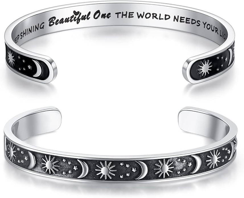 TONY & SANDY Inspirational Bracelets for Women Teen Girls Personalized Gifts for Daughter Granddaughter Mom Sister Friends Stainless Steel Engraved Cuff Birthday Easter Christmas