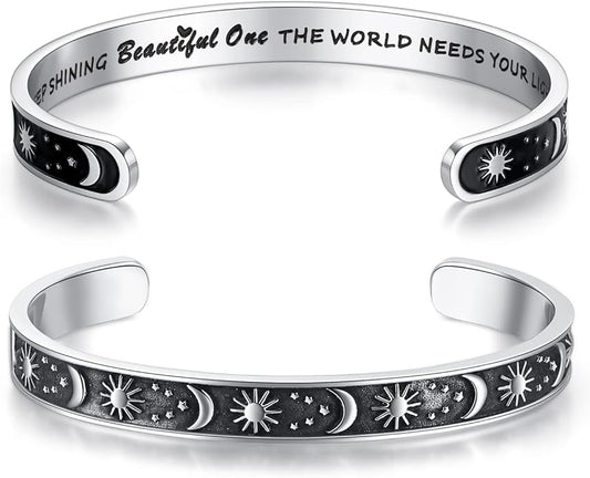 TONY & SANDY Inspirational Bracelets for Women Teen Girls Personalized Gifts for Daughter Granddaughter Mom Sister Friends Stainless Steel Engraved Cuff Birthday Easter Christmas